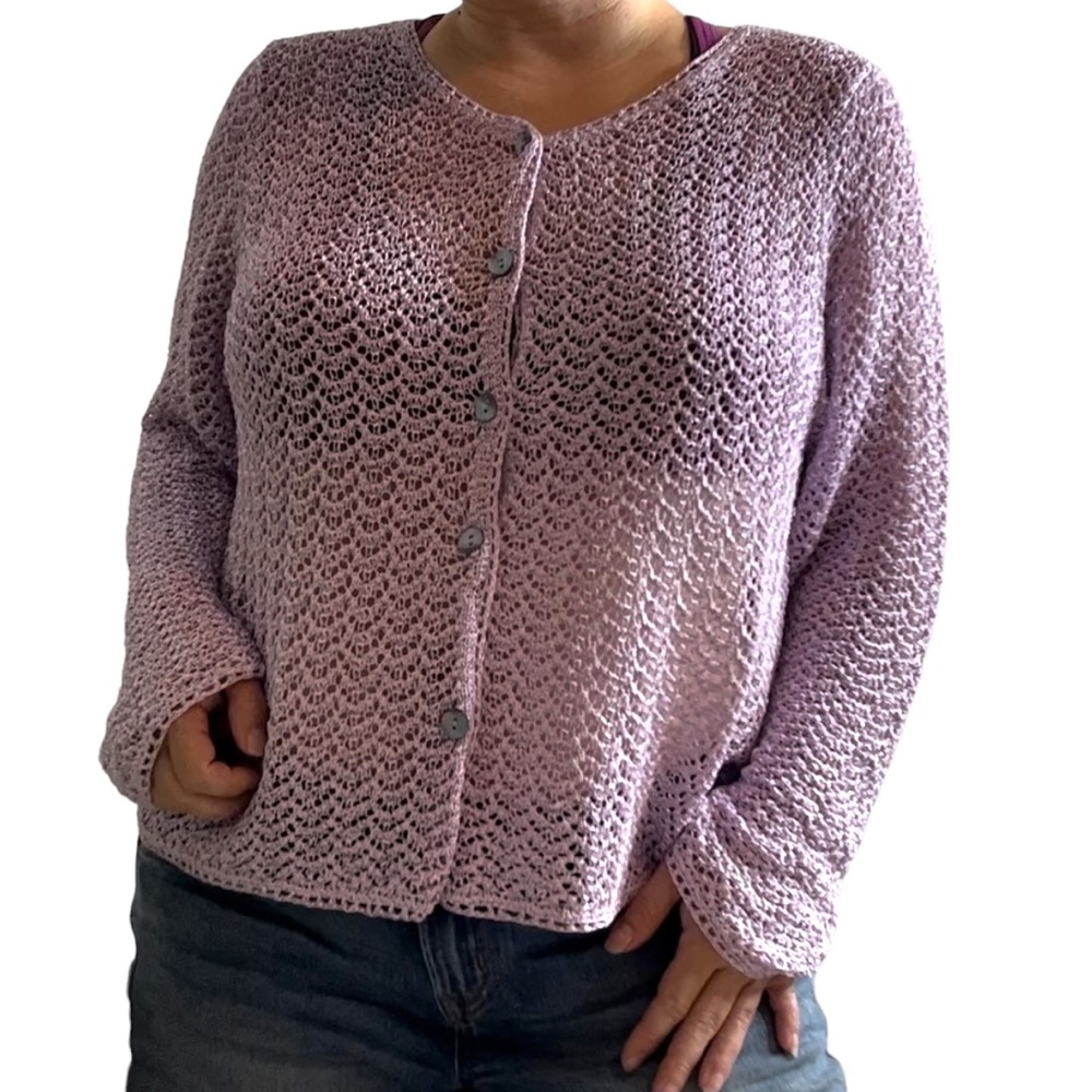 NWT Sigrid Olsen Lilac open knit cardigan - Size Misses XL - Picture 4 of 13